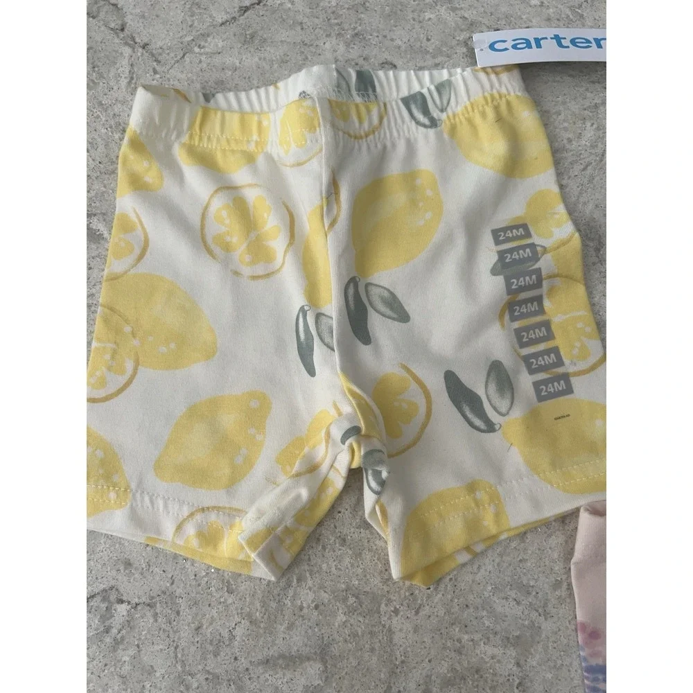 Carters Toddler‎ Girls 24M 2 Pack Shorts 24M Lemons & Tie Dye Hearts Pink Yellow